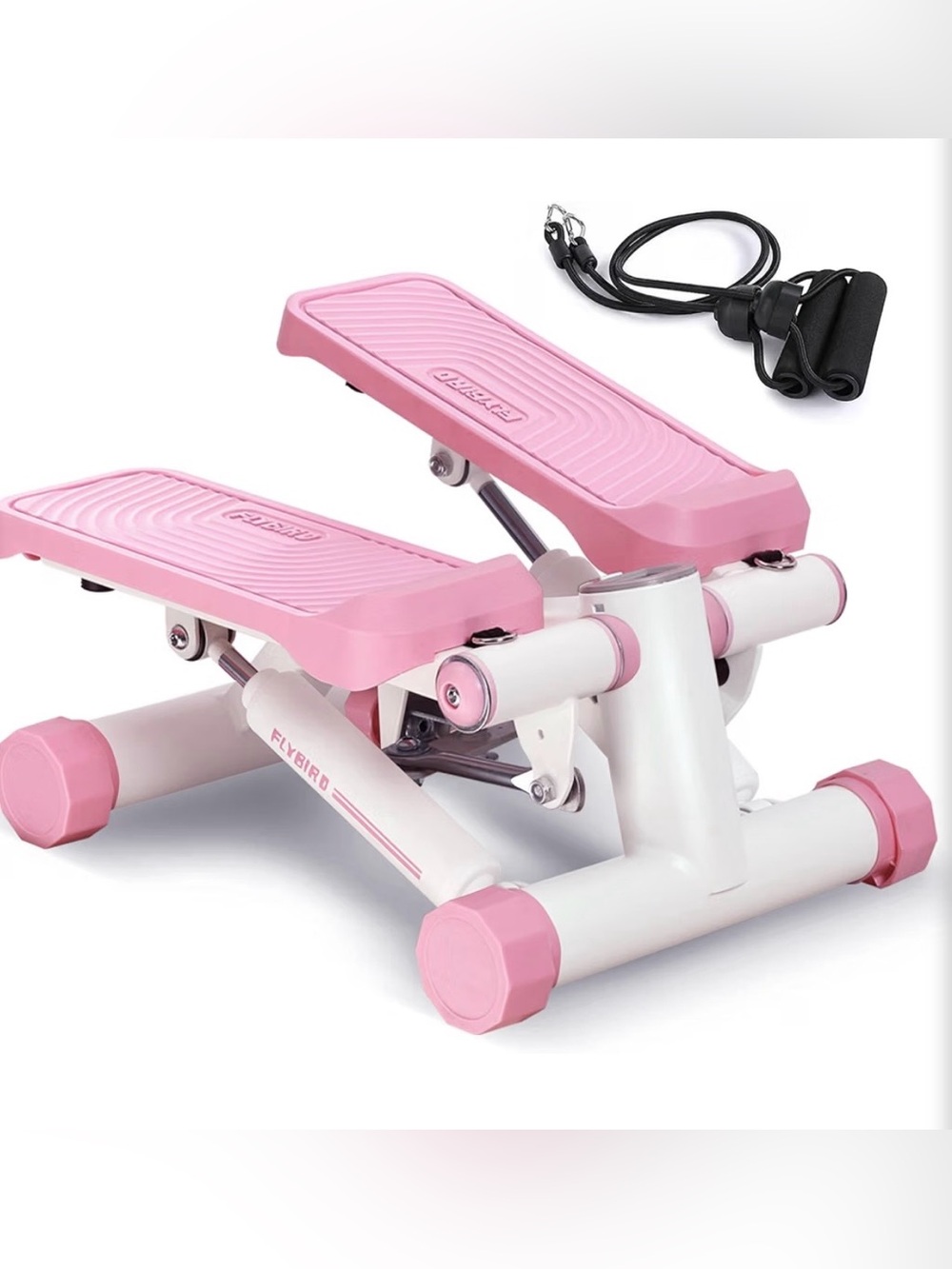 FLYBIRD Pink Mini Stair Stepper Exercise Machine w/ Resistance Bands Cardio